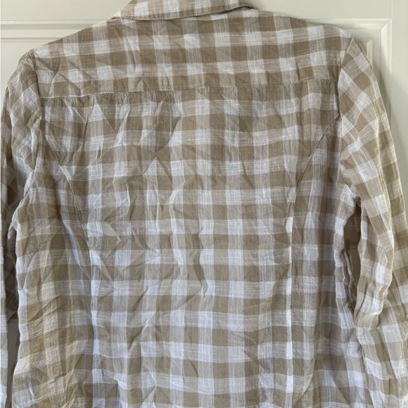 NWT Mango Women’s Tan & White Gingham Button Down Long Sleeve - Picture 7 of 9